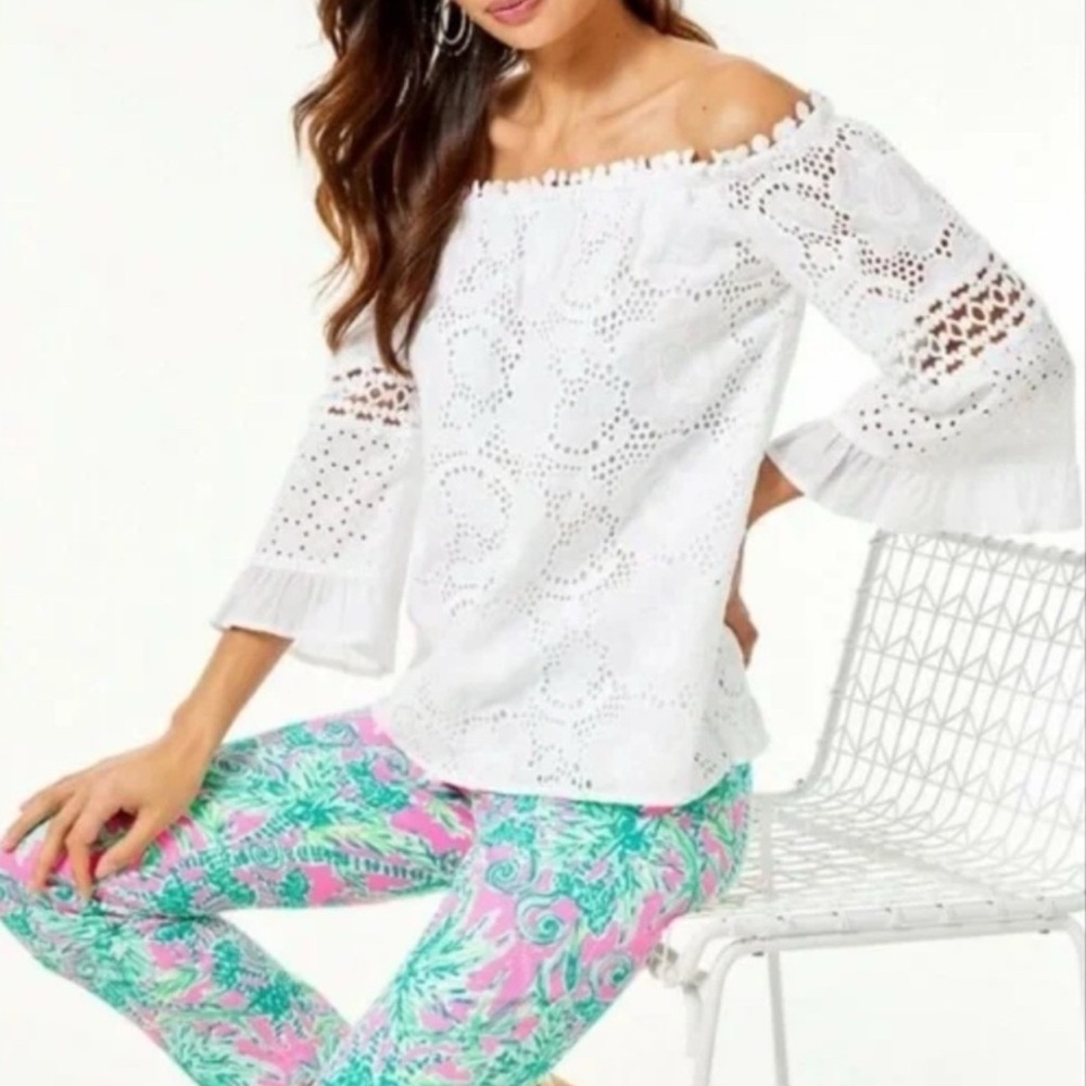 NWT- Lilly Pulitzer Laurenne Resort White Eyelet Blouse- Size XL